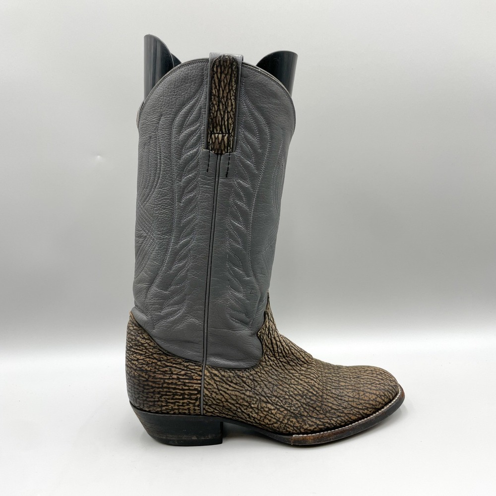 Tony Leather Bangkok Mens 7.5 D Brown Sharkskin Grey Western Cowboy Boots VTG